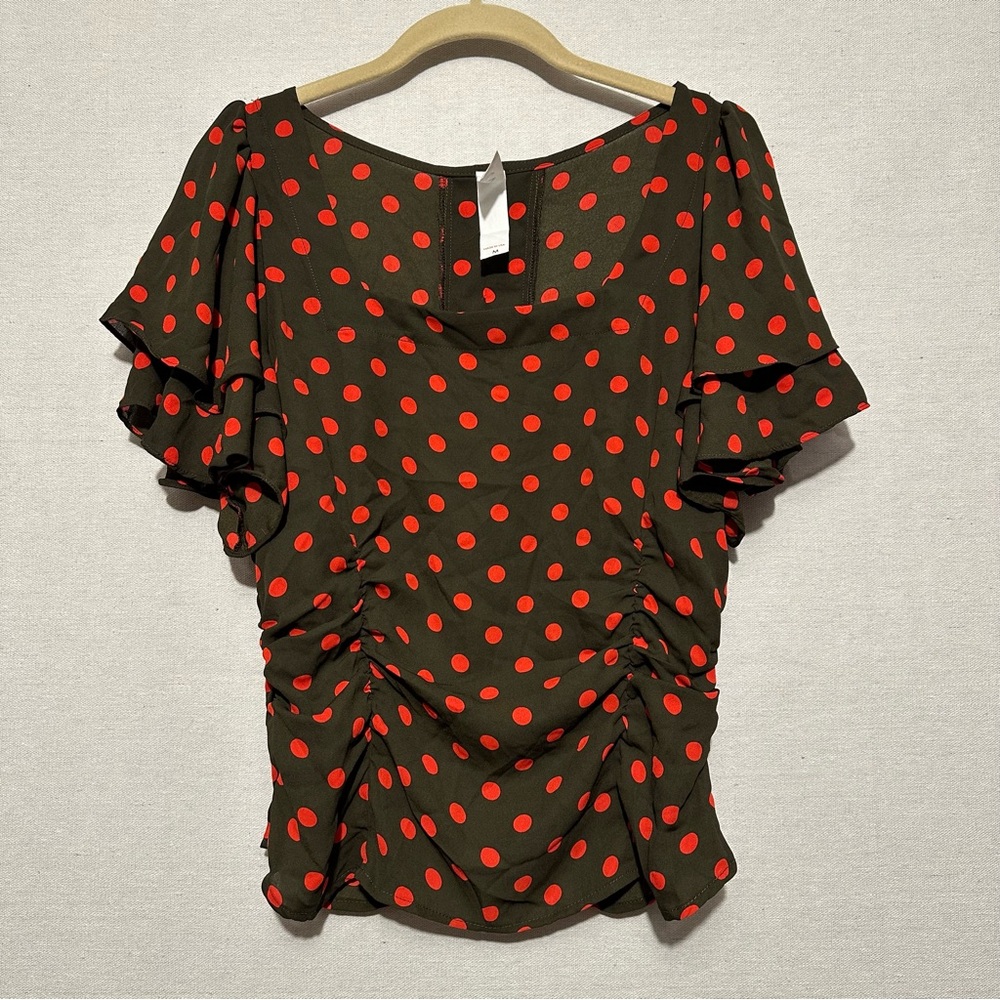 Amadi polka dot ruffle sleeve blouse - size medium